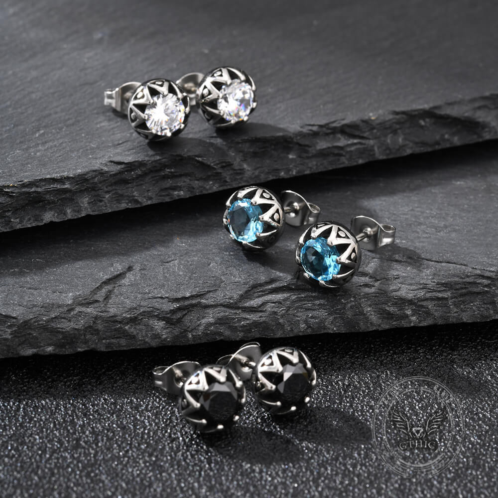 Punk Gem Crown Stainless Steel Stud Earrings