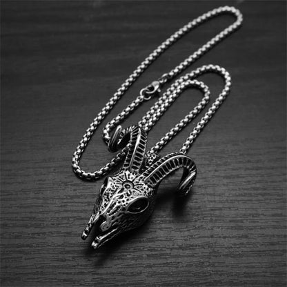 Punk Horned Goat Stainless Steel Skull Pendant