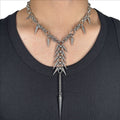 Punk Irregular Studded Long Tassel Stainless Steel Necklace