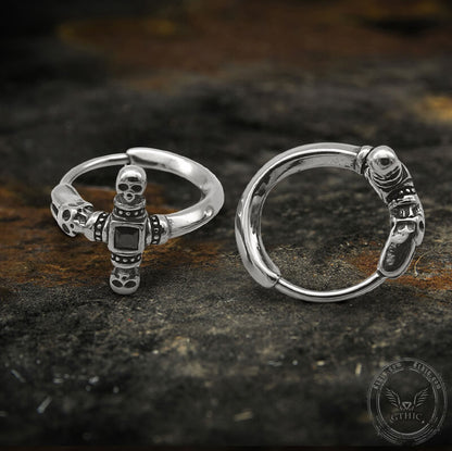 Punk Skull Cross Stainless Steel Hoop Earrings