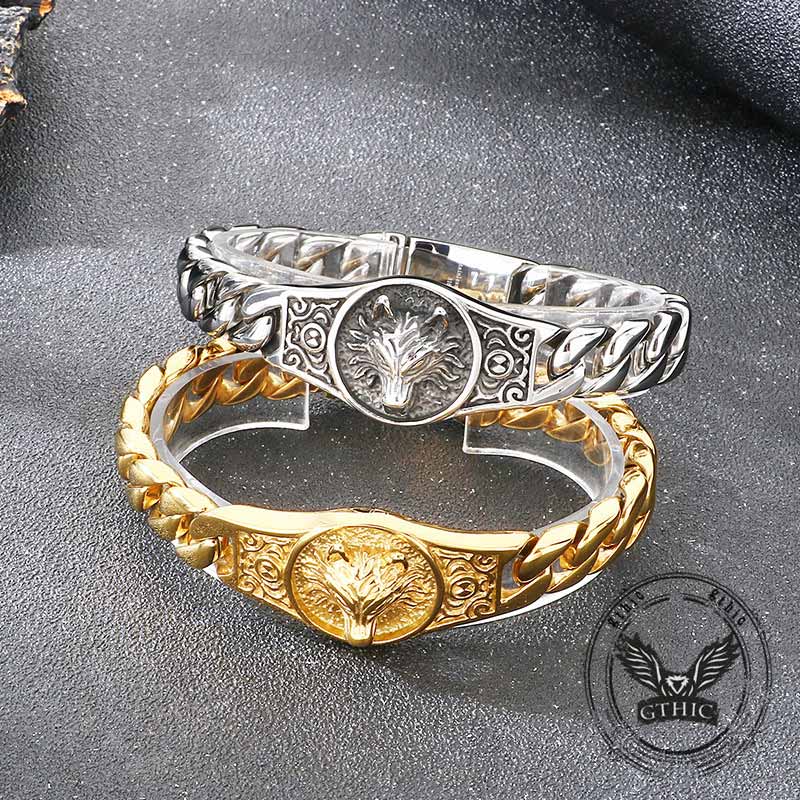 Punk Wolf Head Cuban Chain Stainless Steel Bracelet
