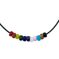 Rainbow Progress Pride Necklace With Czech Glass Beads on Black Rubber Cord, 18 Inches