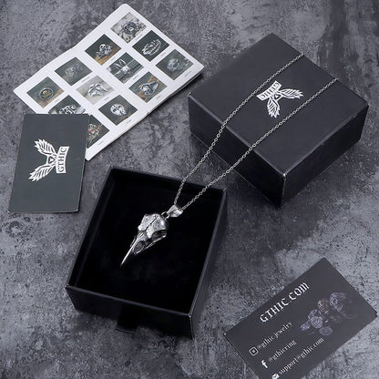 Raven Skull Stainless Steel Viking Pendant