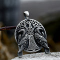 Raven Tree of Life Stainless Steel Viking Pendant