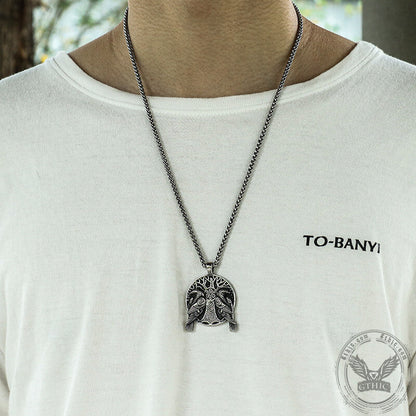 Raven Tree of Life Stainless Steel Viking Pendant