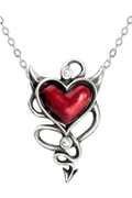 Red Devil Heart Pendant With Gothic Chain Detail