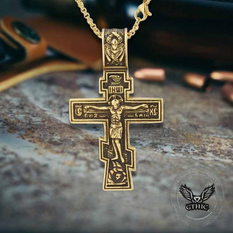 Retro Orthodox Crucifixion Stainless Steel Cross Pendant