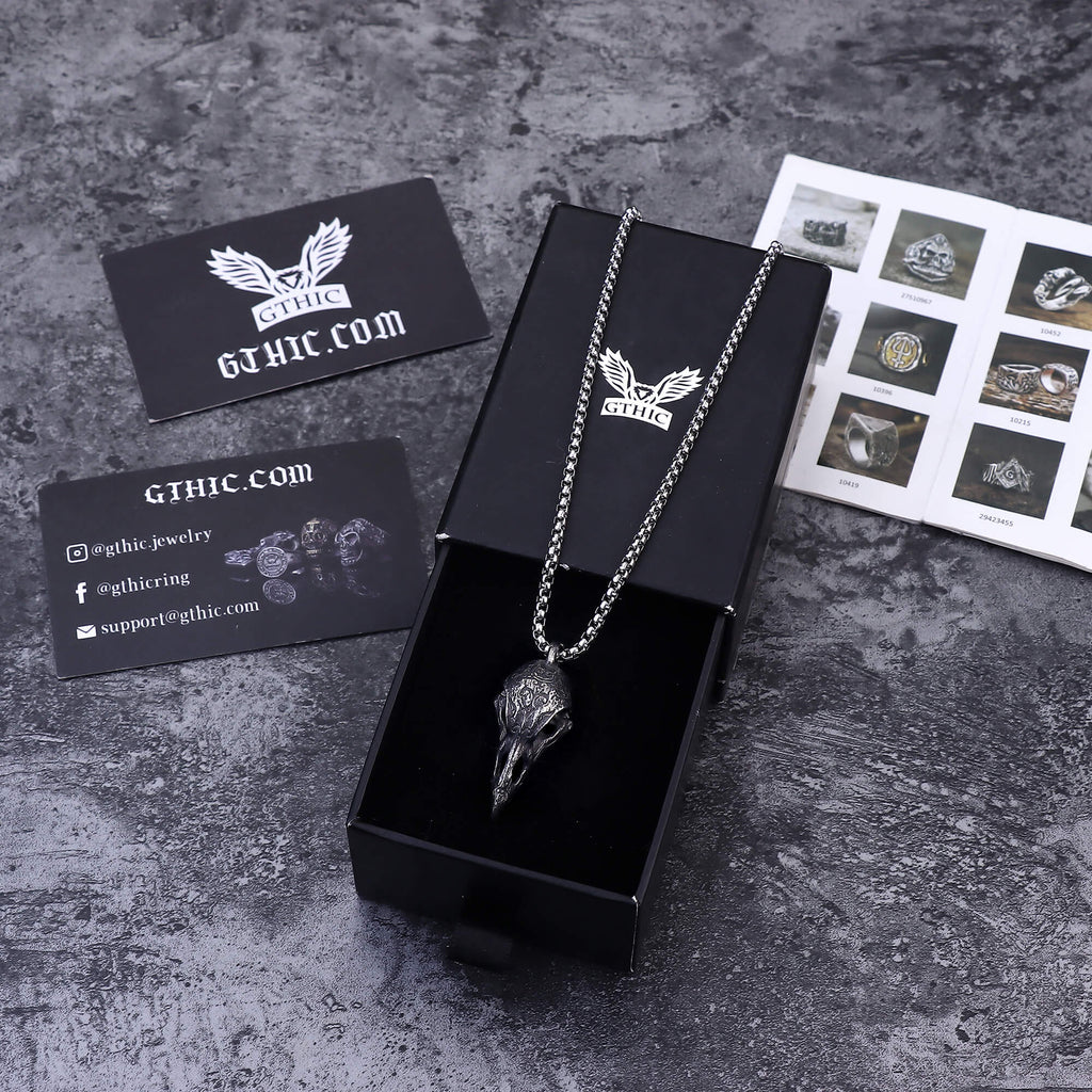 Retro Raven Stainless Steel Skull Pendant