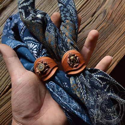 Retro Skull Brass Leather Scarf Ring
