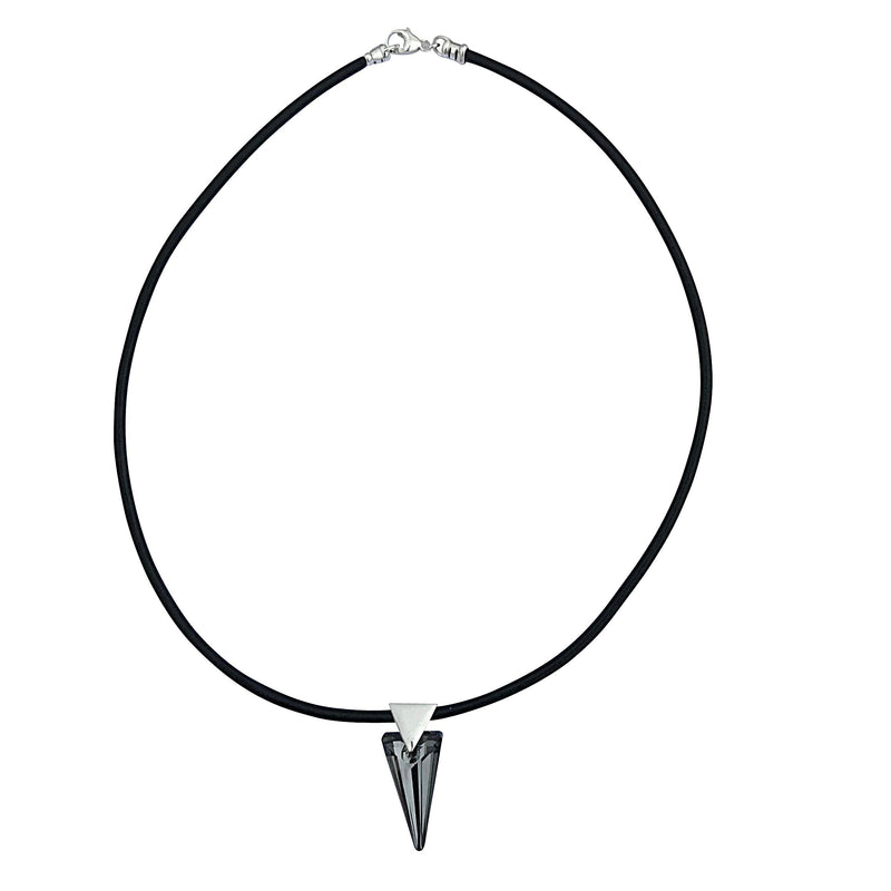 Reversible Dark Rainbow Swarovski Crystal Spike Pendant Necklace on Sterling Silver Black Leather Cord