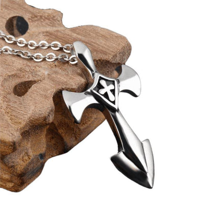 Rock Style Stainless Steel Cross Pendant With 50cm Link Chain / Alternative Jewelry