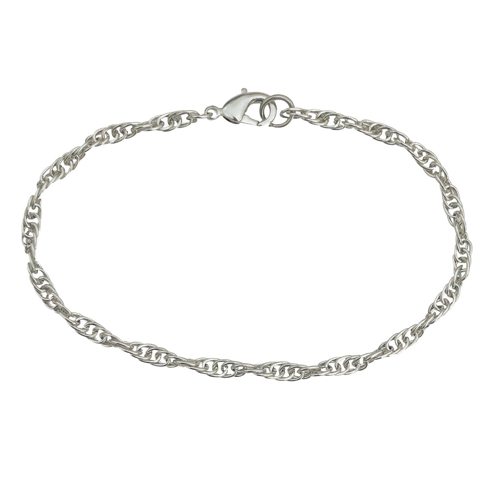 3mm Silver Plated Rope Chain Bracelet With Lobster Claw Clasp