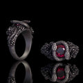 Rose Double Snake Entwined Gem Sterling Silver Ring