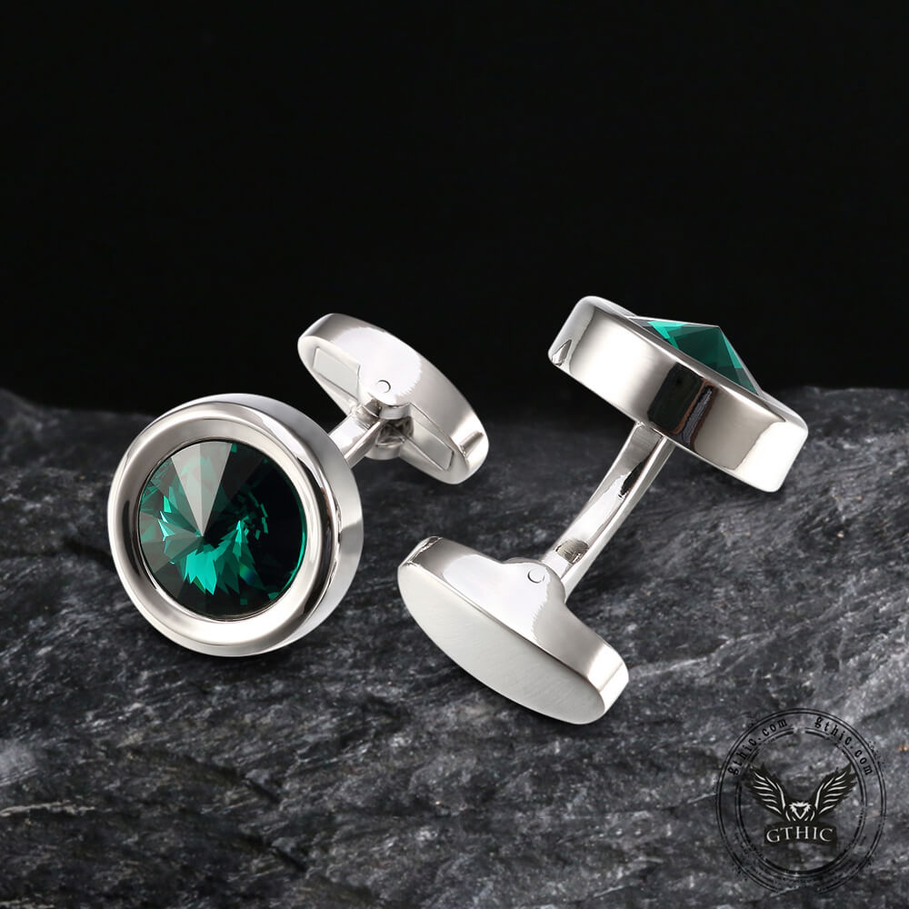 Round Crystal Brass Whale Back Cufflinks
