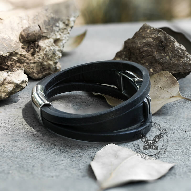 Rudder Anchor Stainless Steel Leather Bracelet
