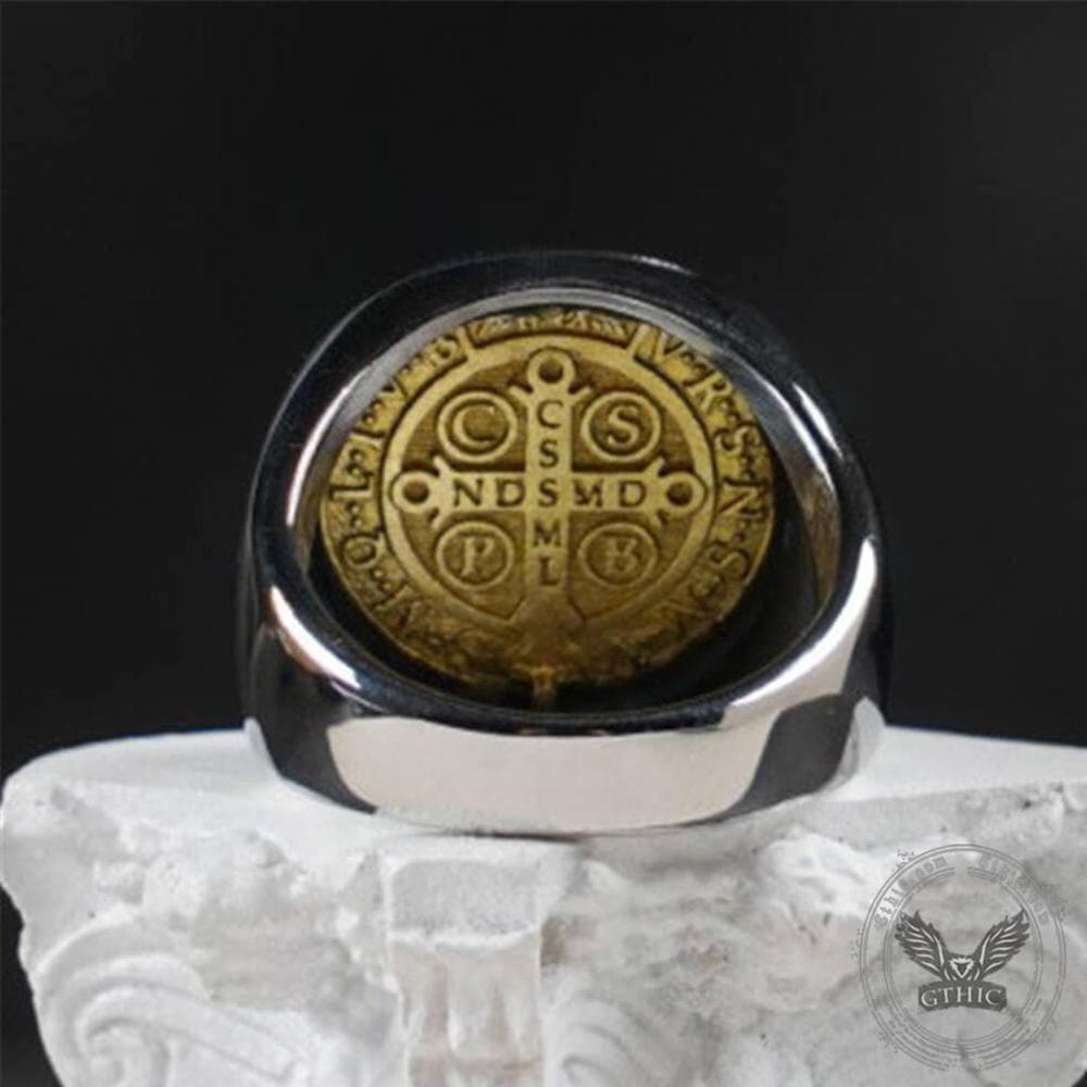 Saint Benedict Medal Stainless Steel Cross Ring