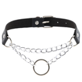 Silver Color Chain Necklace / Pu Leather Gothic Choker With Ring and Chain / Neck Jewelry