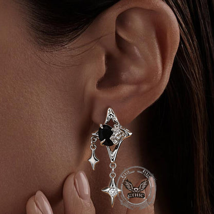 Silver 4 Pointed Star Alloy Drop Earrings