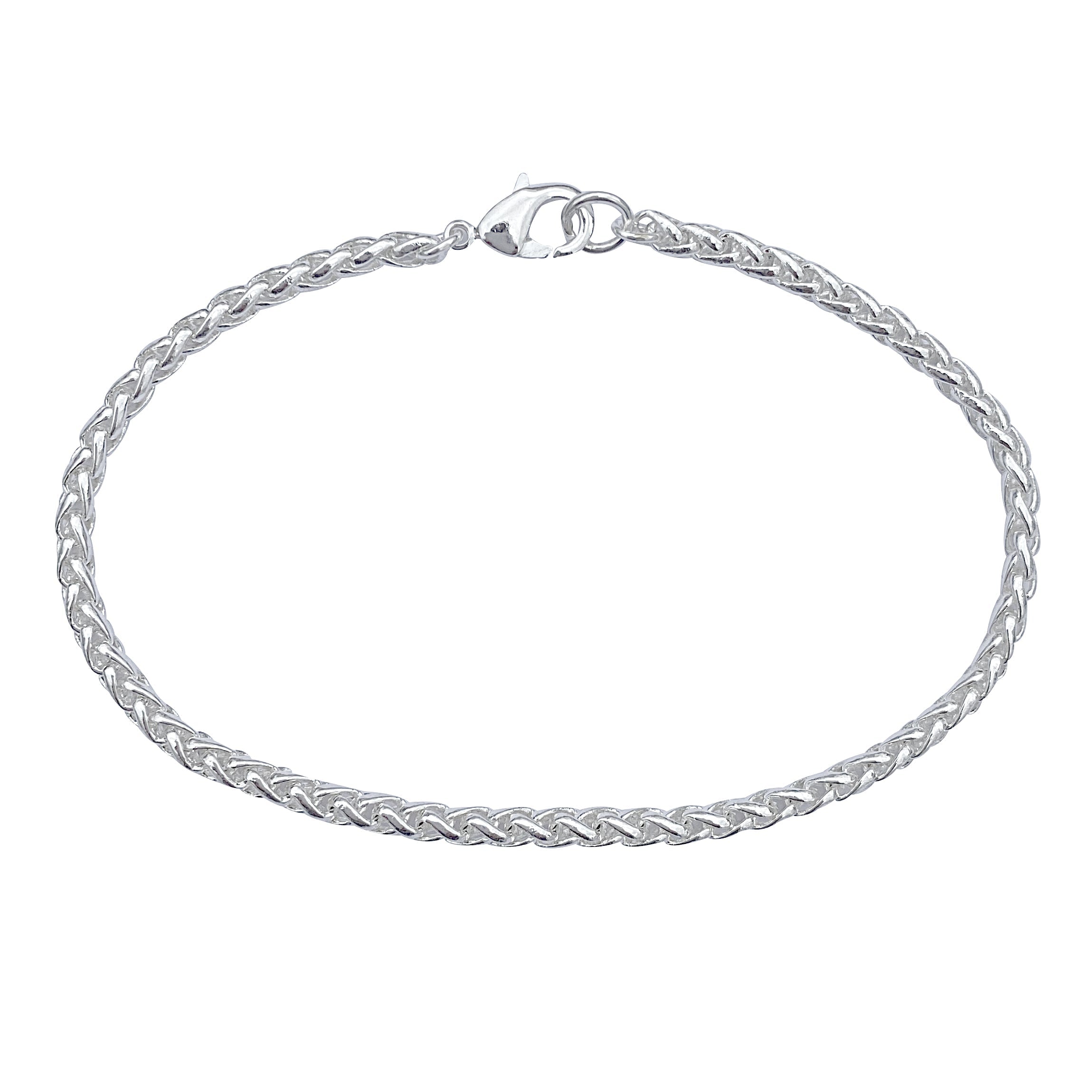 Silver 3.2mm Thick Ponytail/foxtail/wheat Weave Chain Bracelet