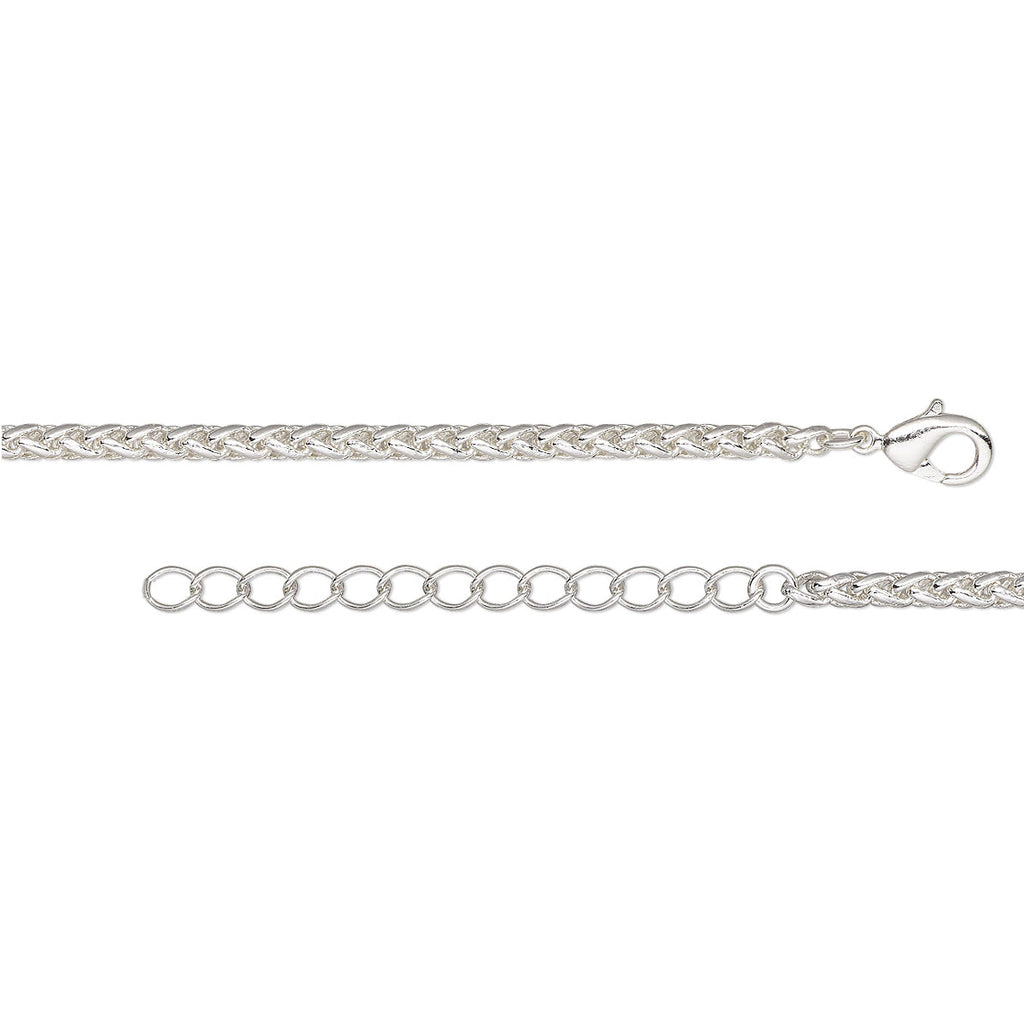 Silver 3.2mm Thick Ponytail/foxtail/wheat Weave Necklace Chain With Extender