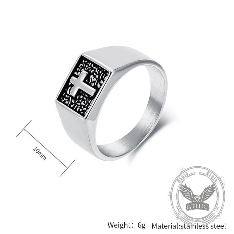 Simple Cross Square Seal Stainless Steel Ring