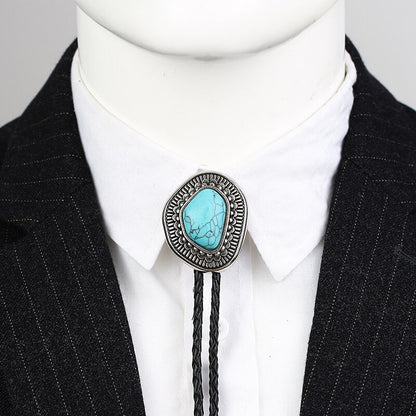 Simple Irregular Round Gemstone Alloy Bolo Tie