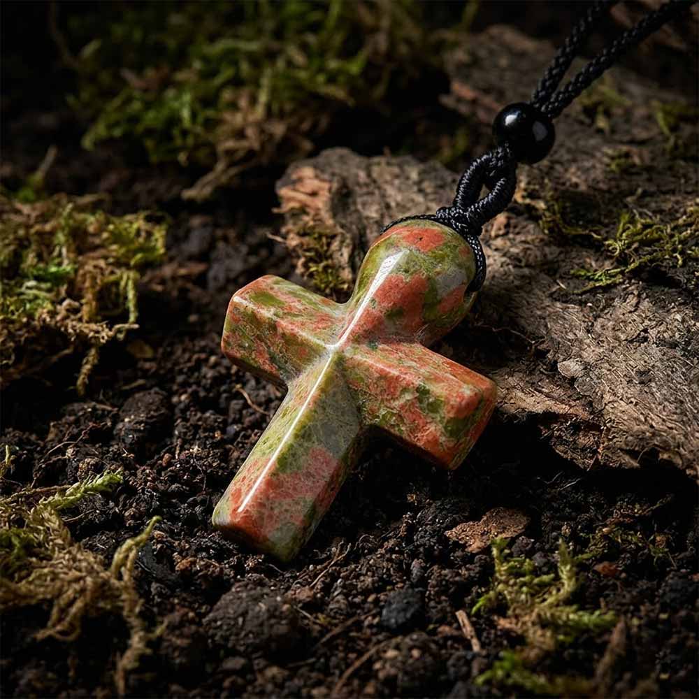 Simple Natural Crystal Cross Charm Necklace