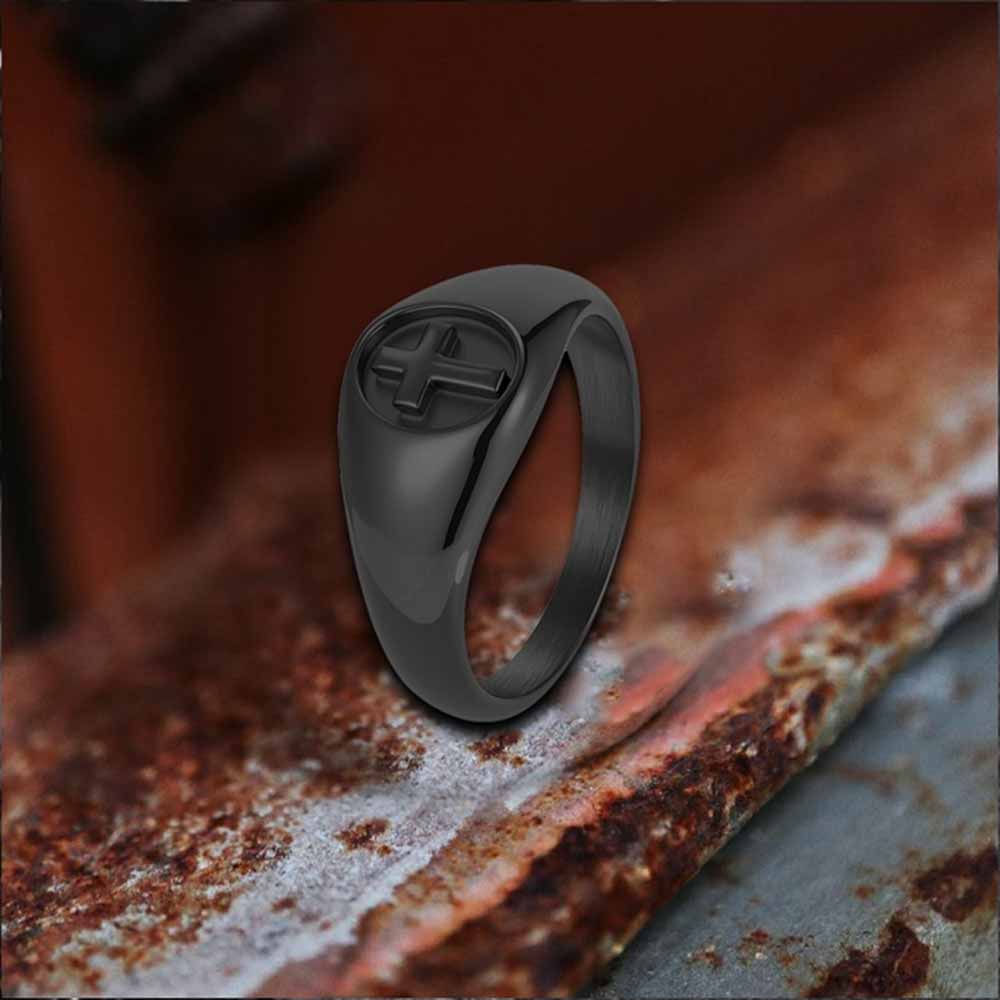 Simple Round Cross Pattern Stainless Steel Ring