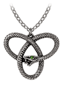 Snake Ouroboros Triquetra Pendant With Green Gem