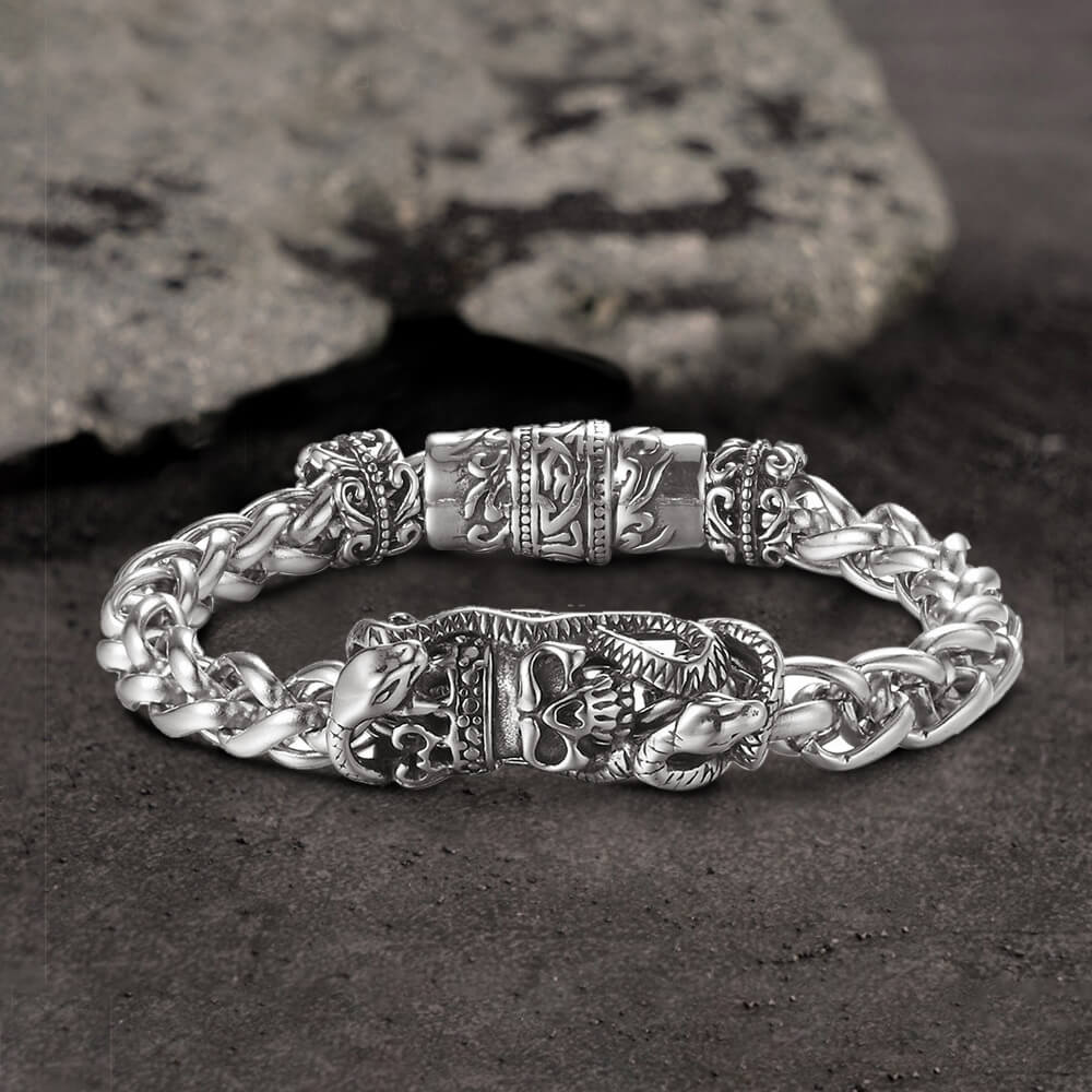 Snake Punk Stainless Steel Skull Bracelet