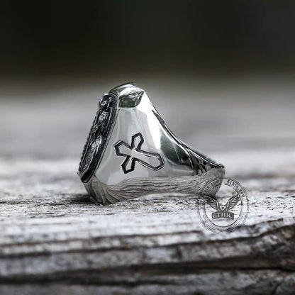St Christopher Protect Us Stainless Steel Ring