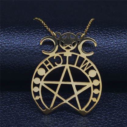 Stainless Steel Gothic Pendant / Pendant With Witchcraft Pentagram / Jewelry