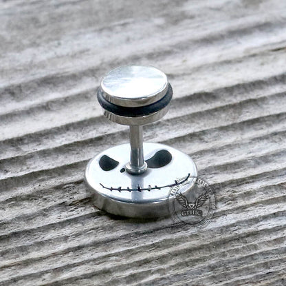 Stitched Smile Skull Stainless Steel Stud Earrings