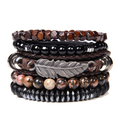 Style Set Multiple Charm Bracelet Natural Stone Beads / Braided Bracelet With a Feather Pendant