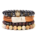 Style Set Multiple Charm Bracelet Natural Stone Beads / Leather Braided Bracelet #4