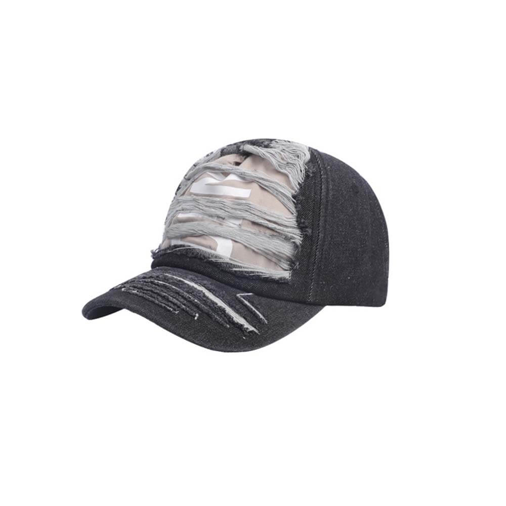 Stylish Ripped Letter Distressed Denim Baseball Cap
