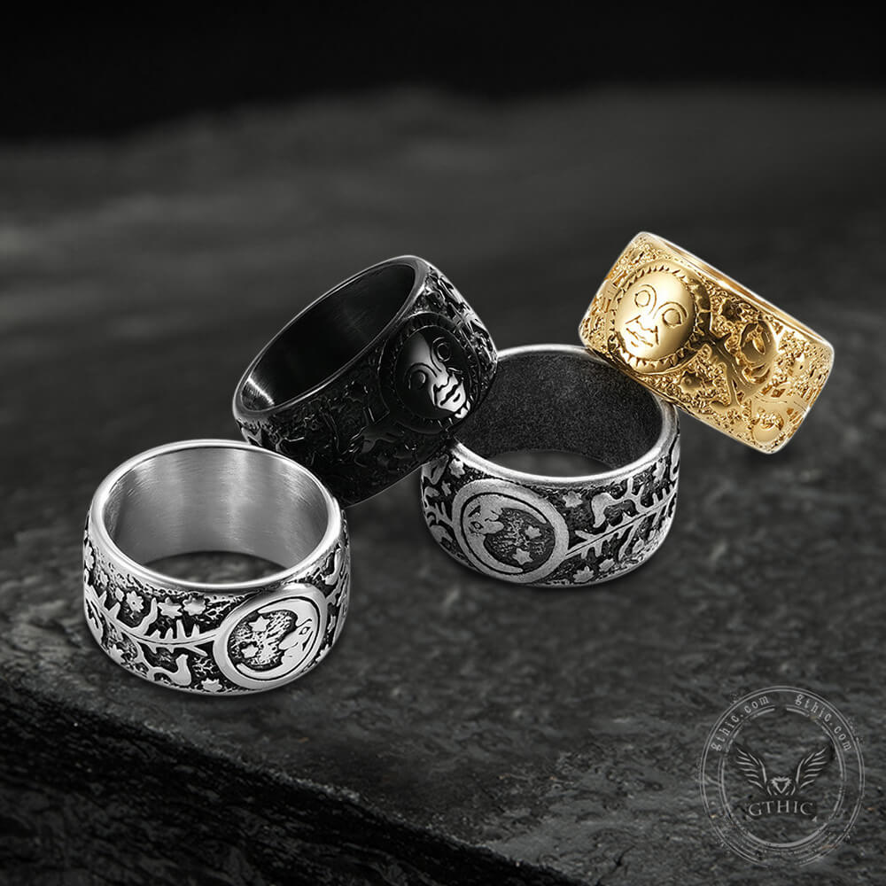 Sun Moon and Stars Stainless Steel Band Ring