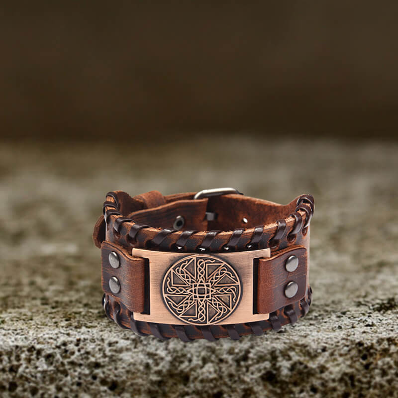 Sun Wheel Knot Amulet Leather Wristband Bracelet