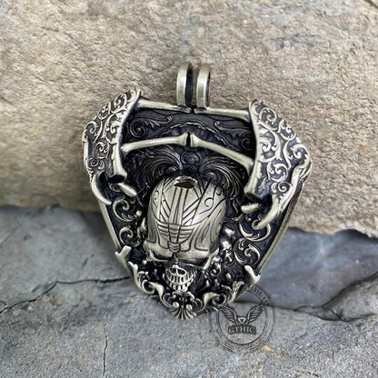 Sword and Shield Sterling Silver Skull Pendant