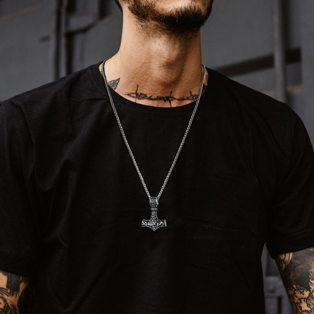 Norse Viking Thor's Hammer Necklace Mjolnir Pendant for
