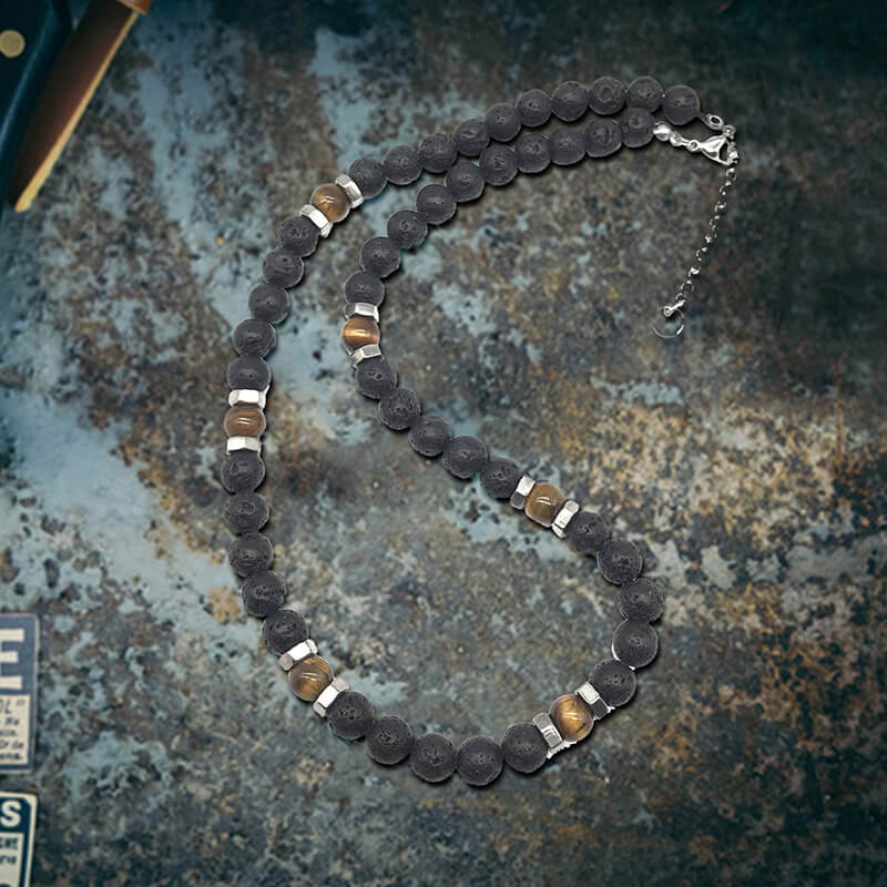 Tiger Eye Stone Stainless Steel Bead Necklace
