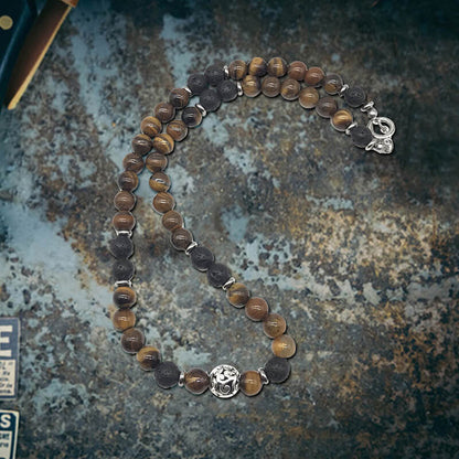 Tiger Eye Stone Stainless Steel Bead Necklace
