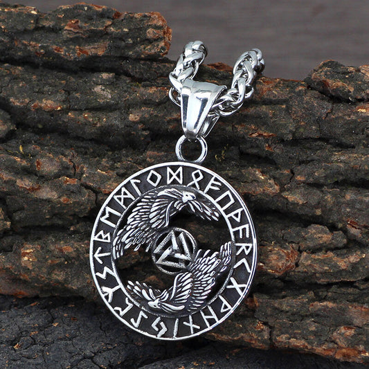 Viking Odin Raven Valknut Rune Stainless Steel Pendant