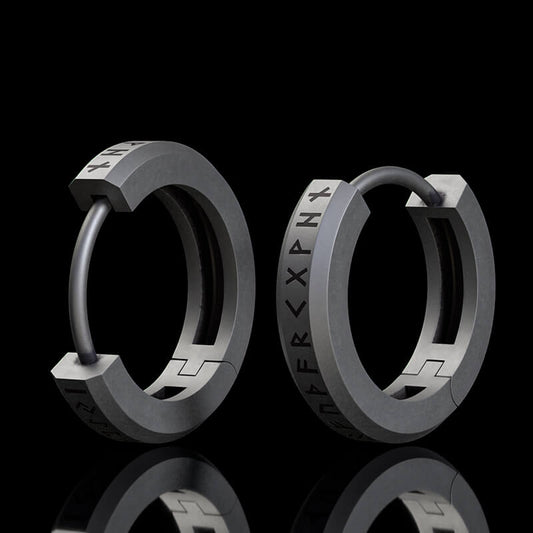 Viking Runes Sterling Silver Huggie Earrings