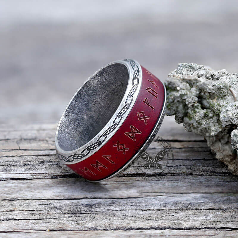 Viking Runes Wood Stainless Steel Spinner Ring