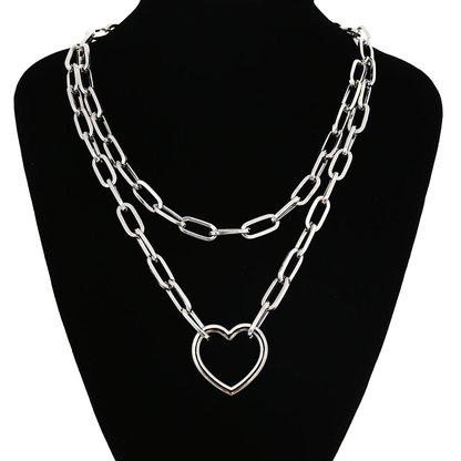 Double Layer Chain Necklace / Necklace With Padlock Pendant in Rock Style