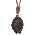Necklace Pendant in Form Tree Leaf / Genuine Leather Necklace in Punk Style
