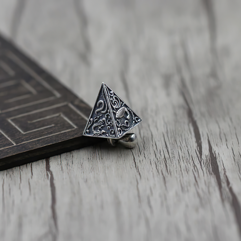 Silver Pendant in Form Pyramid With Animals / Jewelry of Thai Silver S925