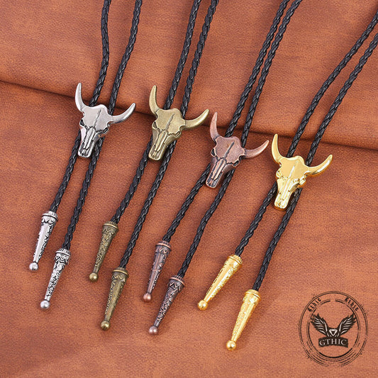 Bull Skull Western Cowboy Alloy Bolo Tie