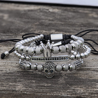 Crown Stainless Steel Skull Bracelet Set